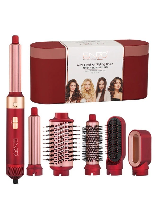 ENZO Professional 6-in-1 Hot Air Styling Brush | Multi-Function Hair Styler with Interchangeable Attachments | Blow Dryer Brush for Curling, Straightening & Volumizing - Image 1